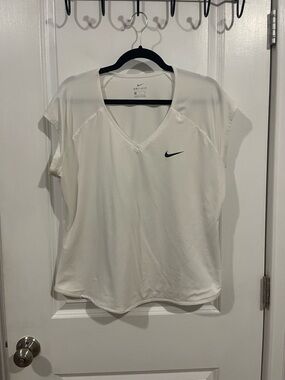 Nike White Dri-FIT V-Neck Short Sleeve Tee